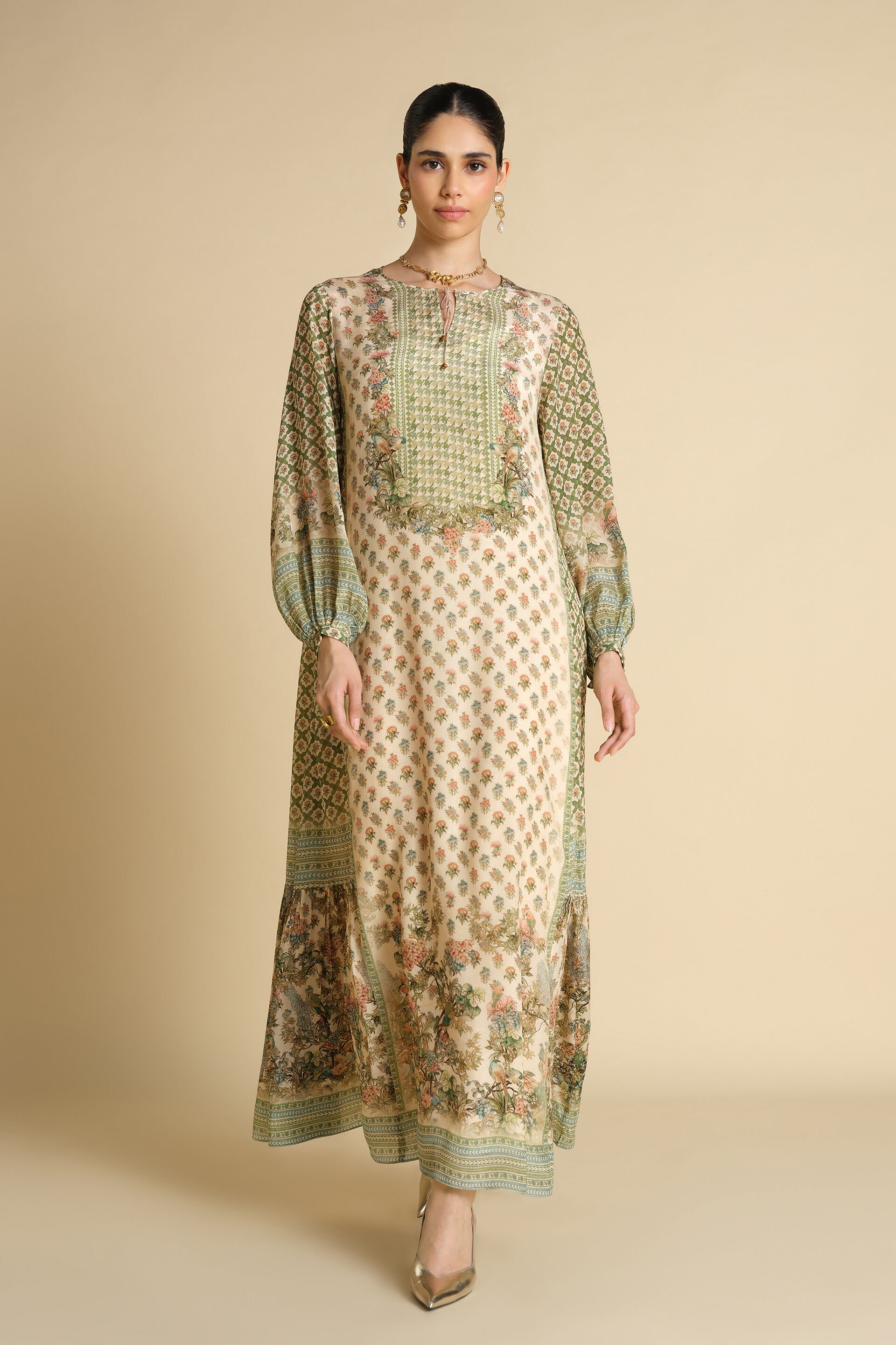 Rowan Printed Kaftan - Ivory, Ivory, image 1